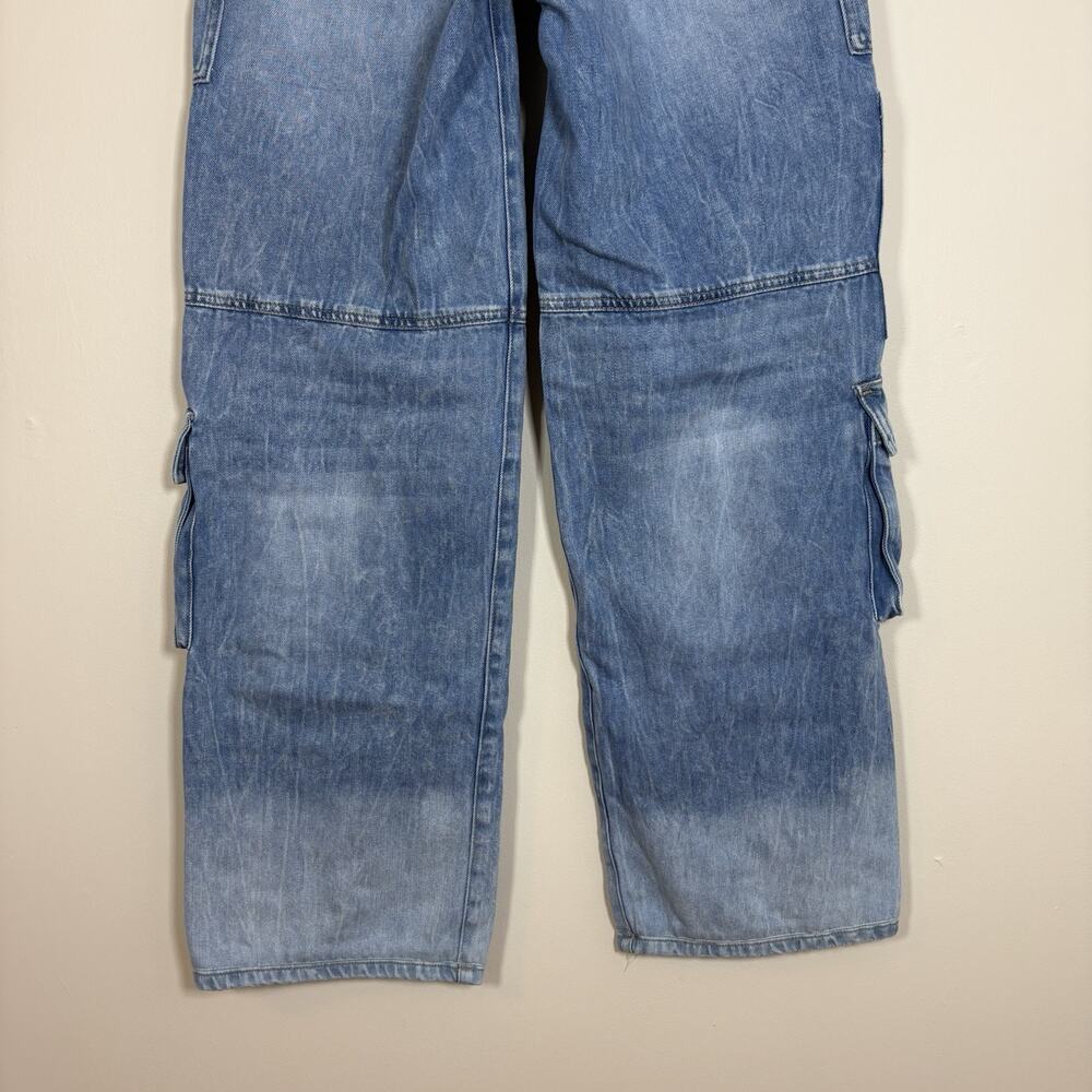Alice + Olivia Cay Baggy Denim Cargo Jeans Wide Leg Brea Blue SZ 25 Streetwear - Picture 7 of 14